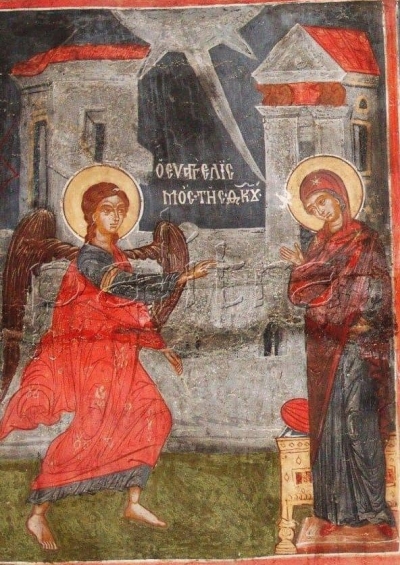 Благовещение. Стенопис от църквата „Св. Атанасий“ в Арбанаси, 1667 г.