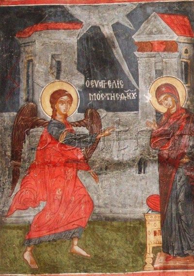 Благовещение. Стенопис от църквата „Св. Атанасий“ в Арбанаси, 1667 г.